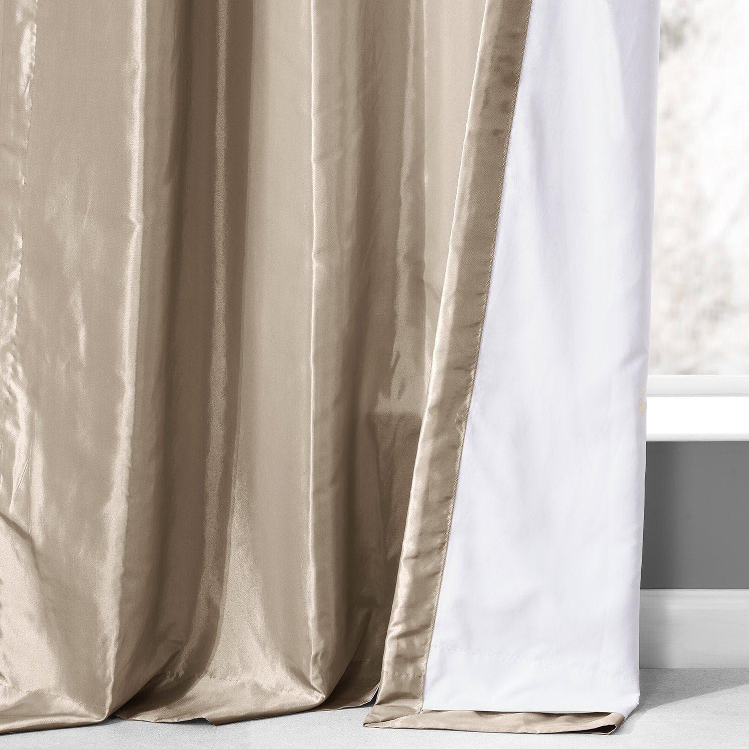 Antique Beige Ruched Solid Faux Silk Taffeta Curtain - HalfPriceDrapes.com