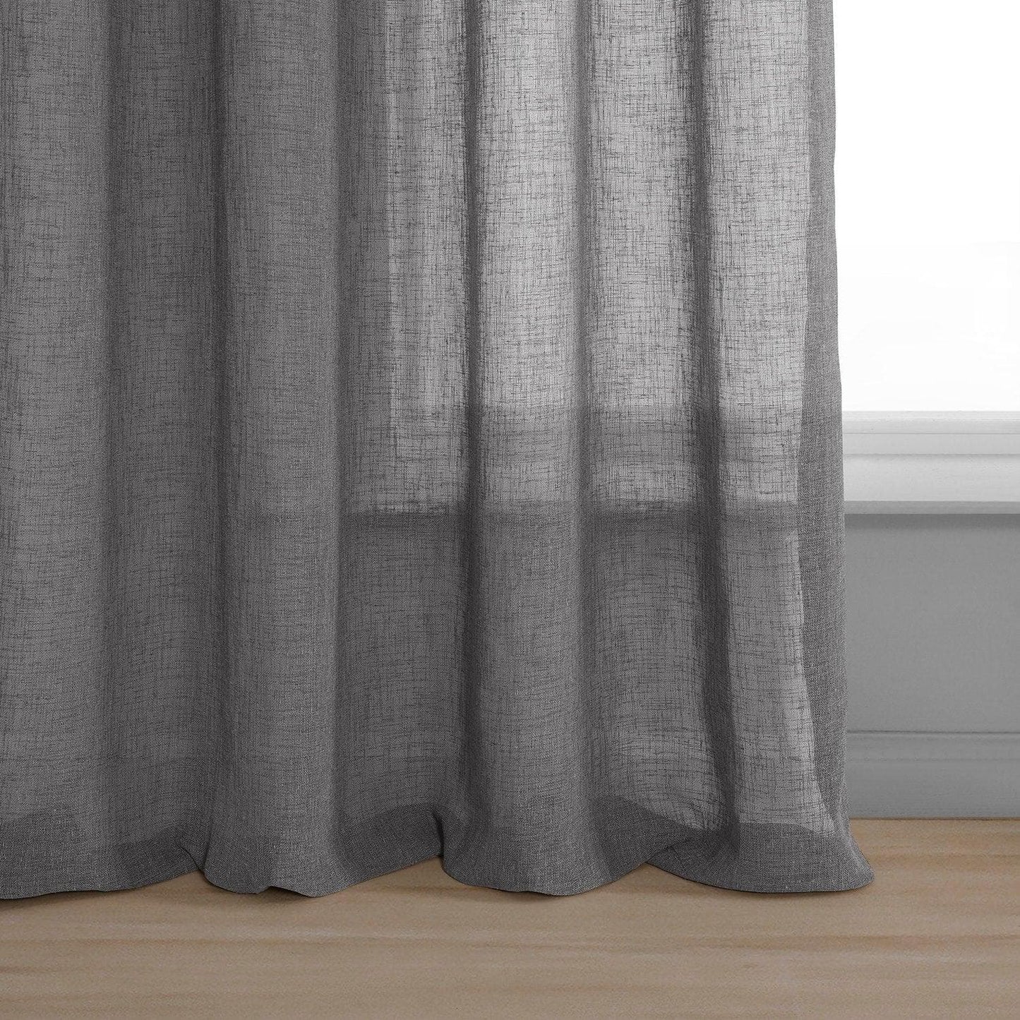 Gravel Grey Grommet Textured Faux Linen Sheer Curtain - HalfPriceDrapes.com