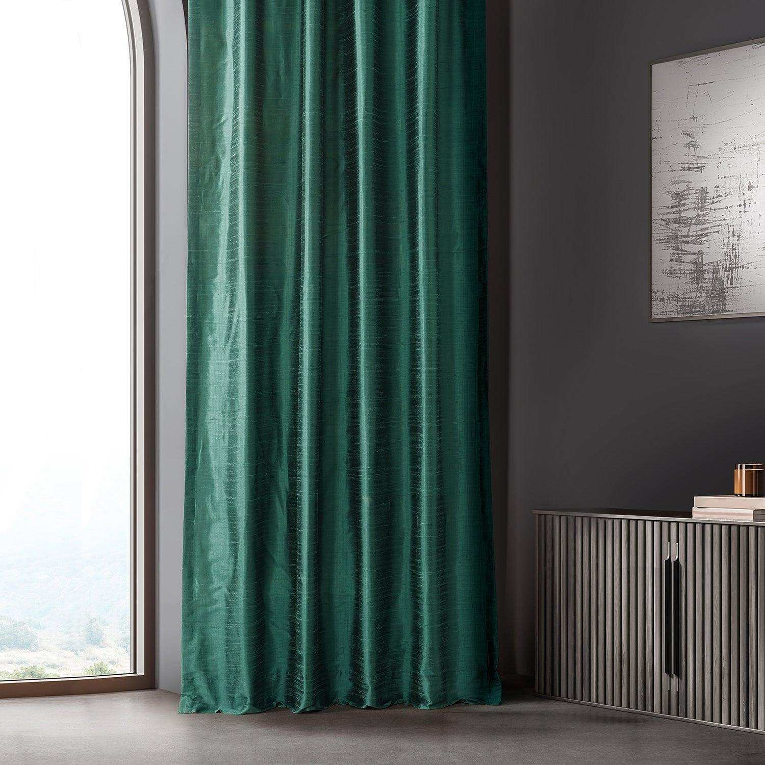 Carnival Green Textured Dupioni Silk Curtain - HalfPriceDrapes.com