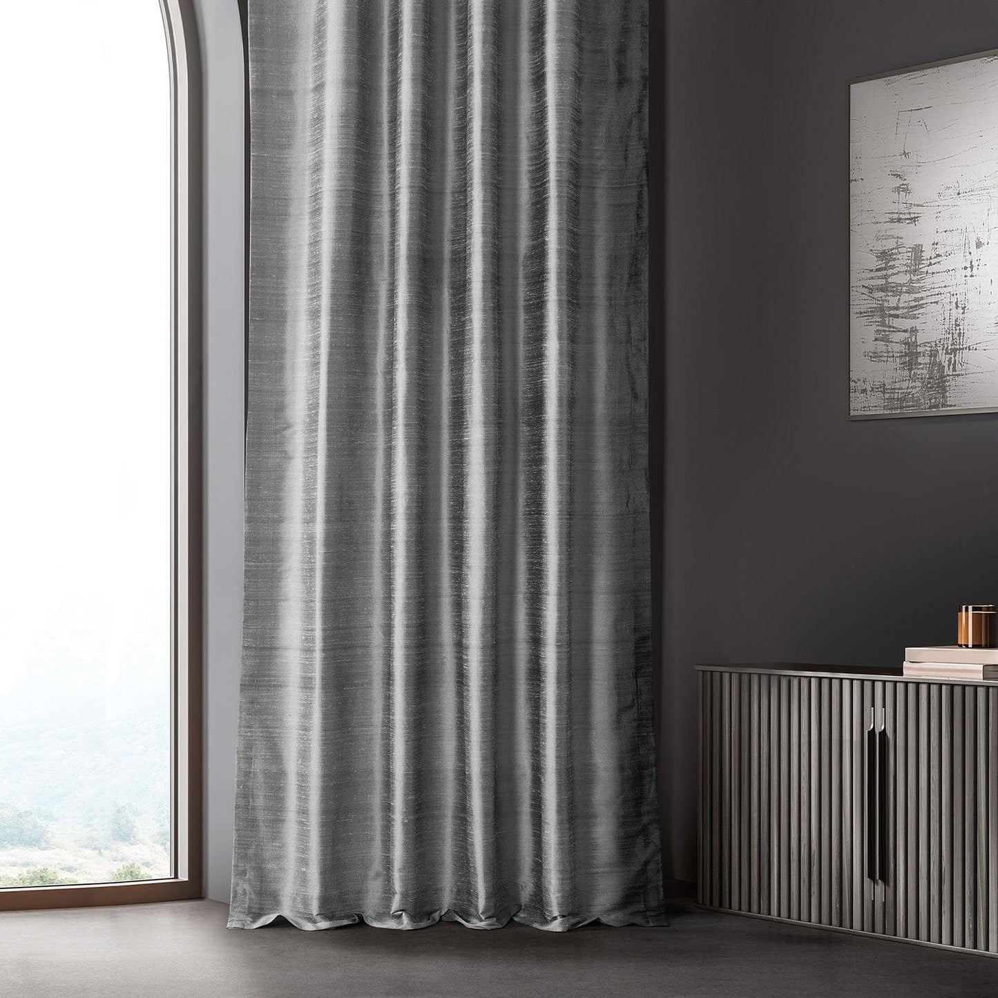 Mineral Grey Textured Dupioni Silk Curtain - HalfPriceDrapes.com