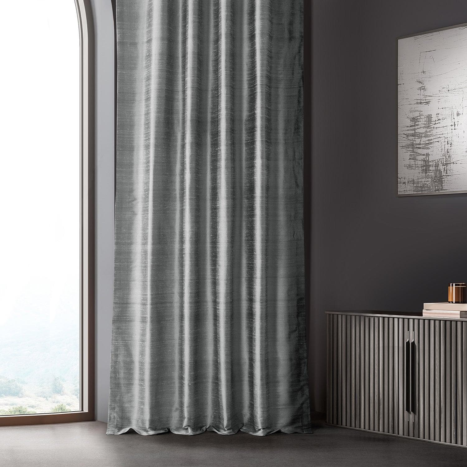 Mineral Grey Textured Dupioni Silk Curtain - HalfPriceDrapes.com