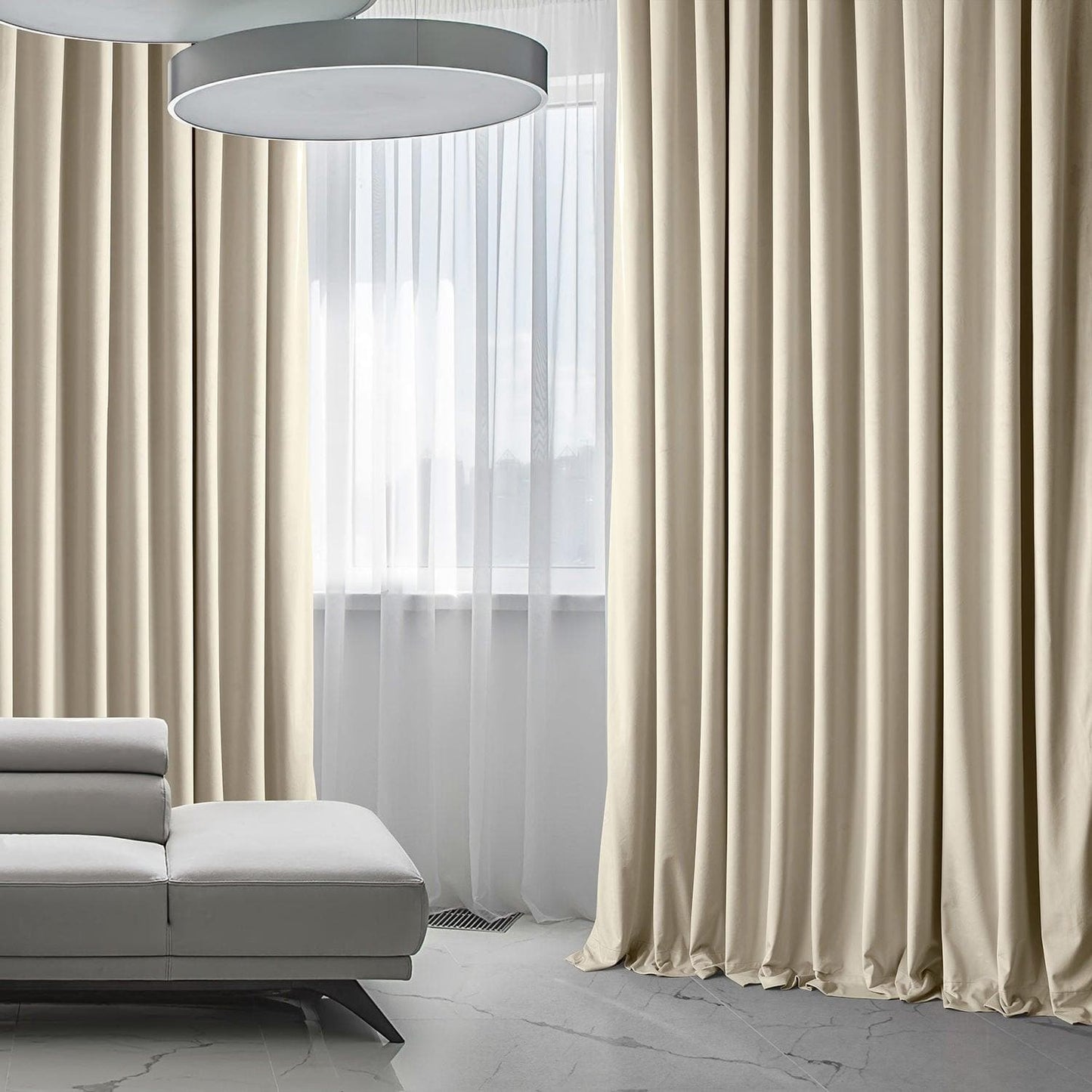 Angora Beige Extra Wide Signature Plush Velvet Hotel Blackout Curtain - HalfPriceDrapes.com