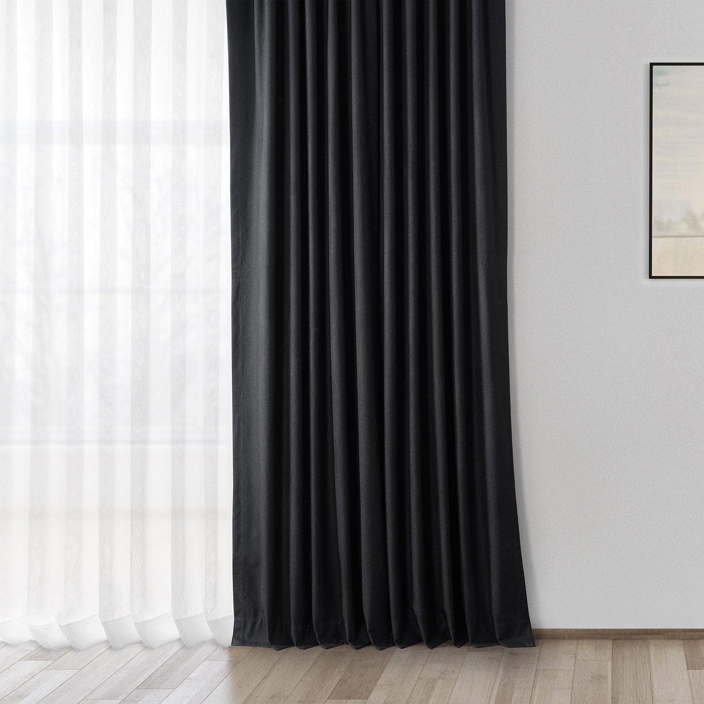 Black Thermal Cross Linen Weave Blackout Curtain - HalfPriceDrapes.com