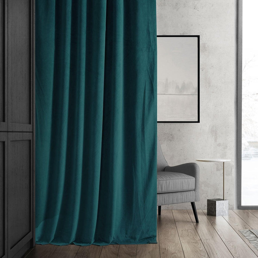 Ocean Teal Blue Signature Velvet Room Darkening Curtain Pair (2 Panels) - HalfPriceDrapes.com