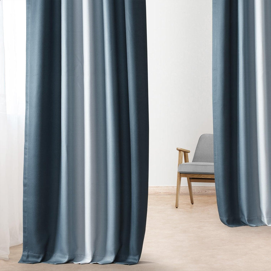 Parallel Teal Printed Faux Linen Room Darkening Curtain - HalfPriceDrapes.com