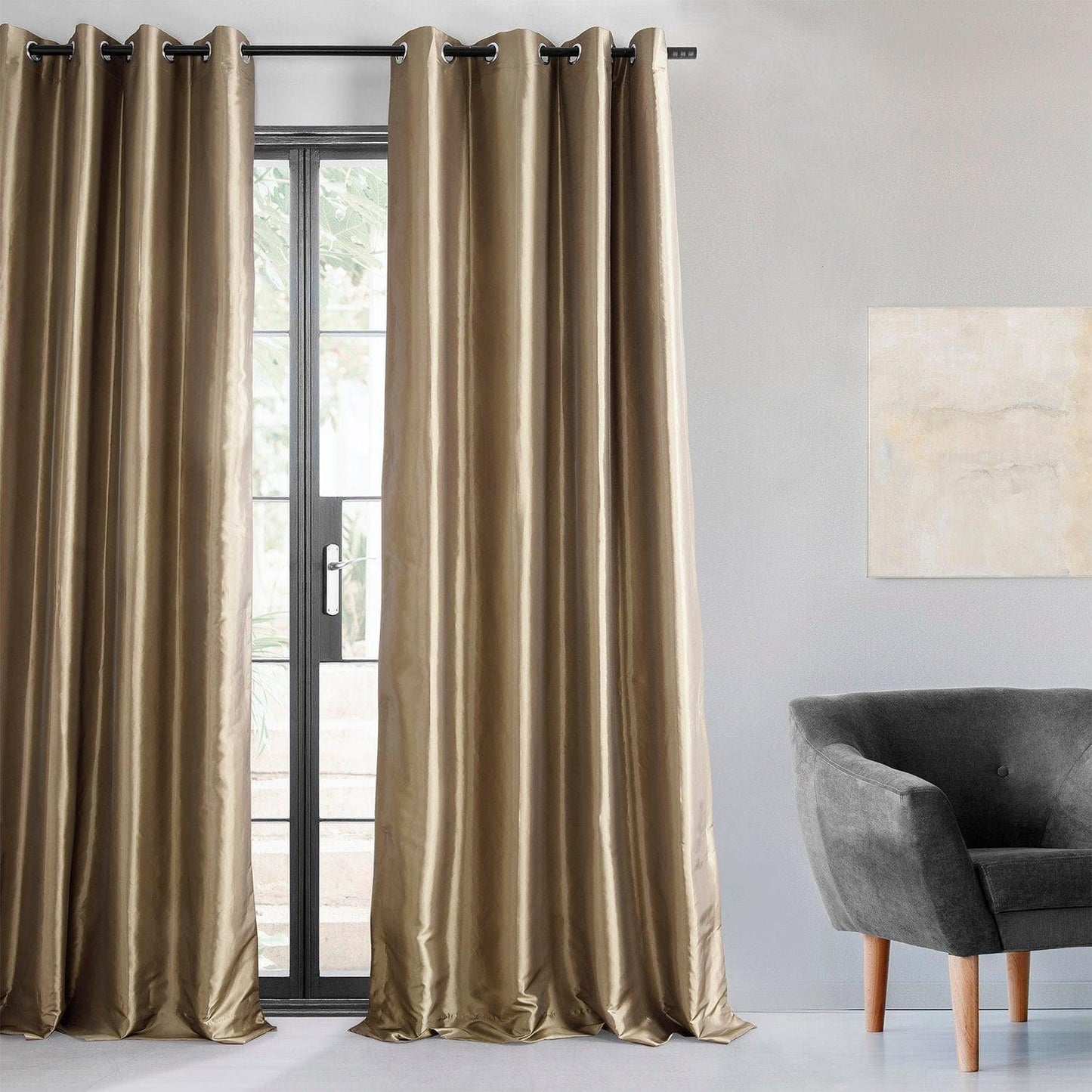 Gold Nugget Grommet Faux Silk Taffeta Blackout Curtain - HalfPriceDrapes.com