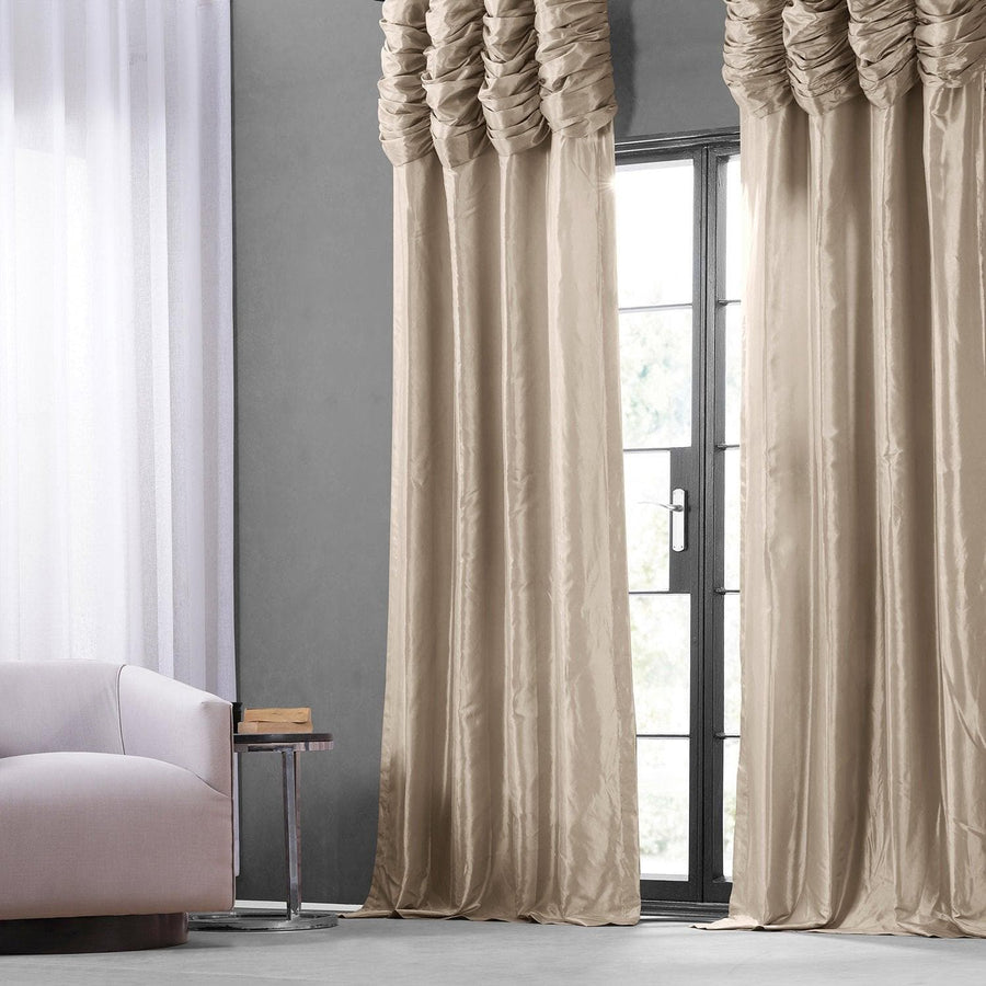 Antique Beige Ruched Solid Faux Silk Taffeta Curtain - HalfPriceDrapes.com
