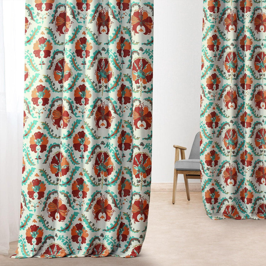 Tribeca Hibiscus Printed Faux Linen Room Darkening Curtain - HalfPriceDrapes.com