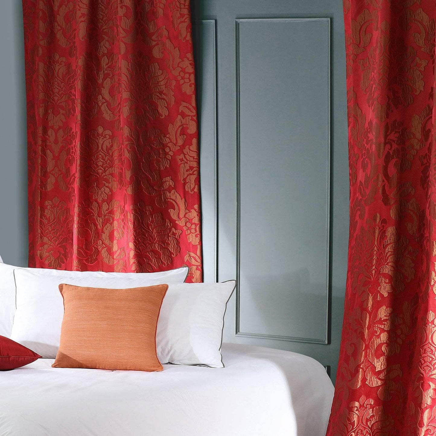 Astoria Red & Bronze Faux Silk Jacquard Custom Curtain - HalfPriceDrapes.com