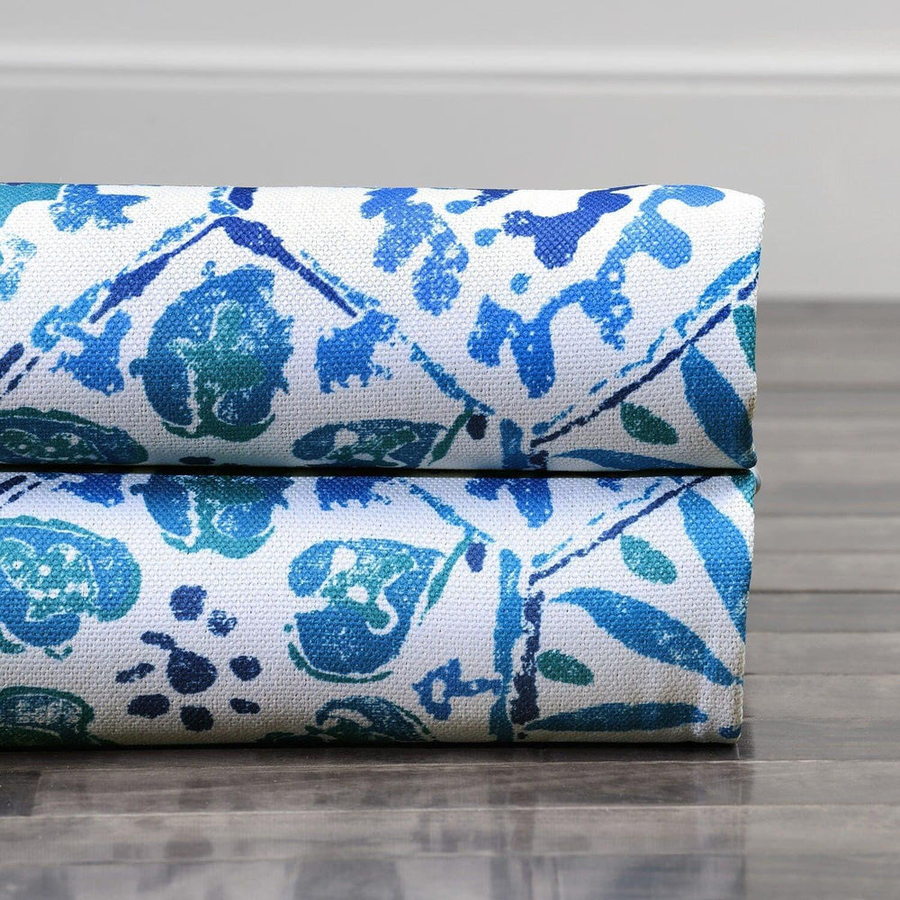 Rio Blue Printed Faux Linen Swatch