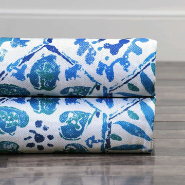 Rio Blue Printed Faux Linen Swatch