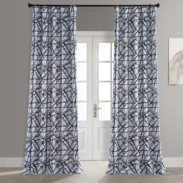 Gridlock Black Steel Abstract Room Darkening Curtain