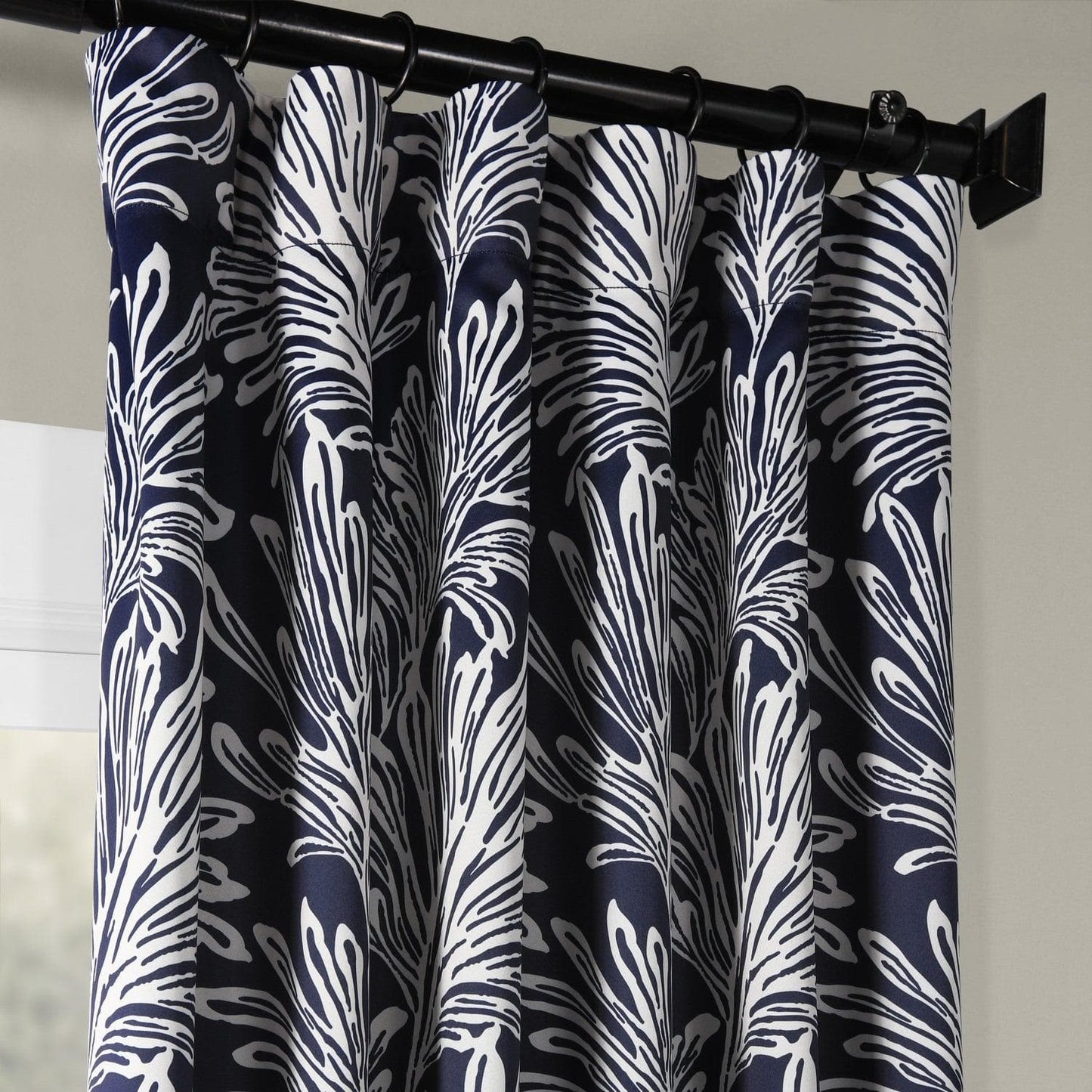 Flora Navy Room Darkening Curtain - HalfPriceDrapes.com