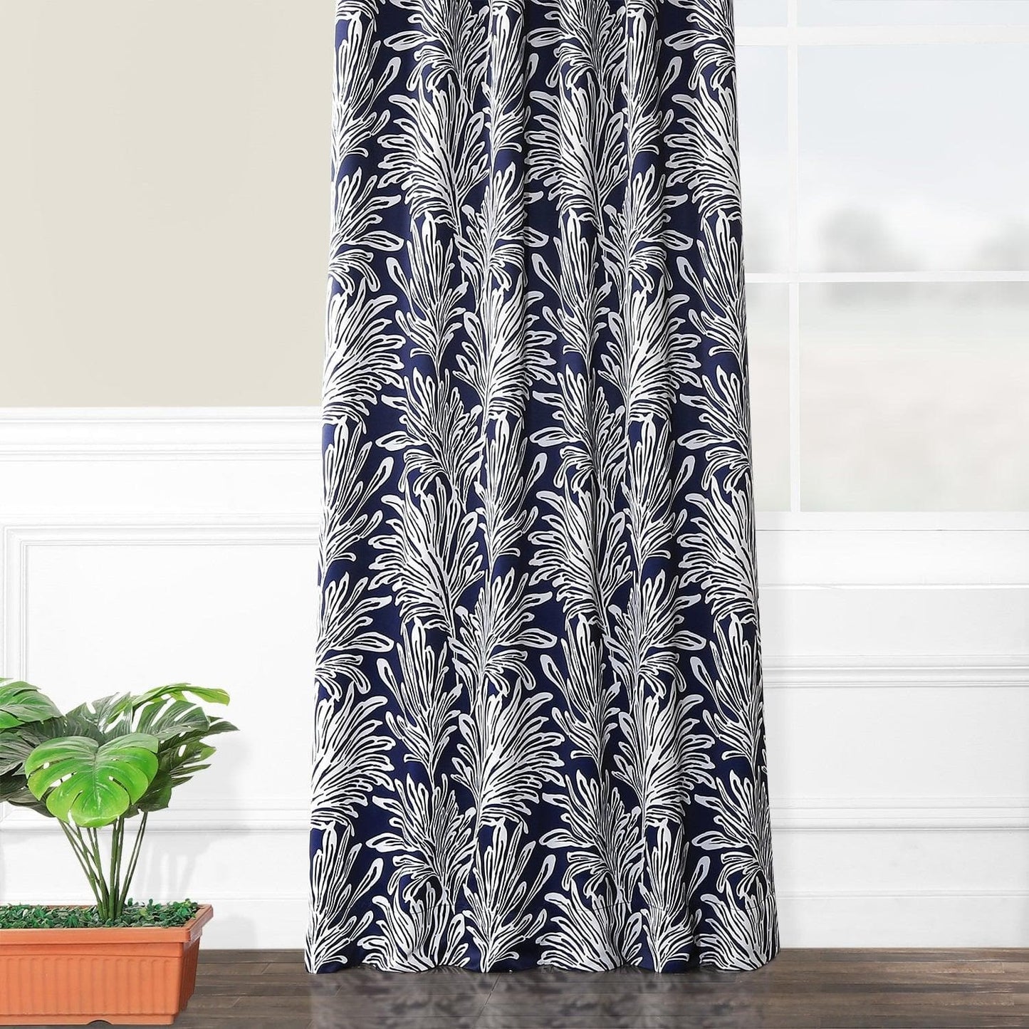 Flora Navy Room Darkening Curtain