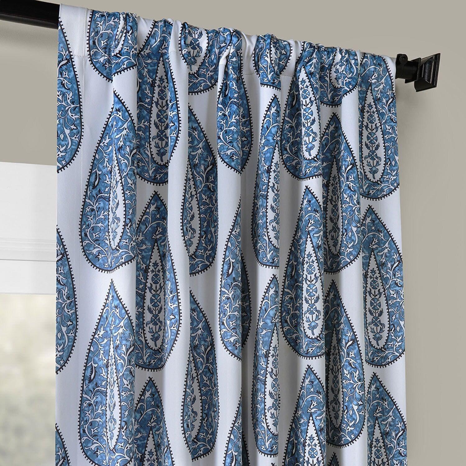 Medallion Blue Room Darkening Curtain