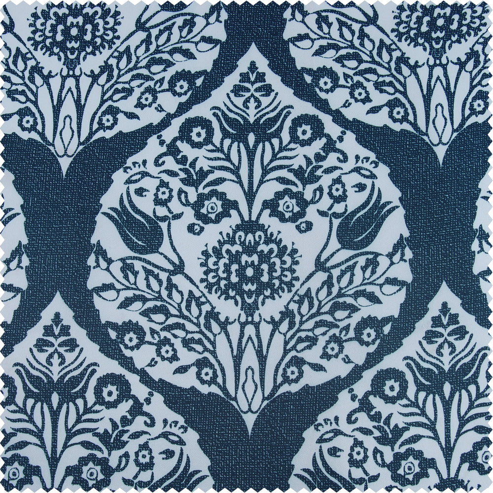 Woodcut Navy Printed Polyester Swatch - HalfPriceDrapes.com