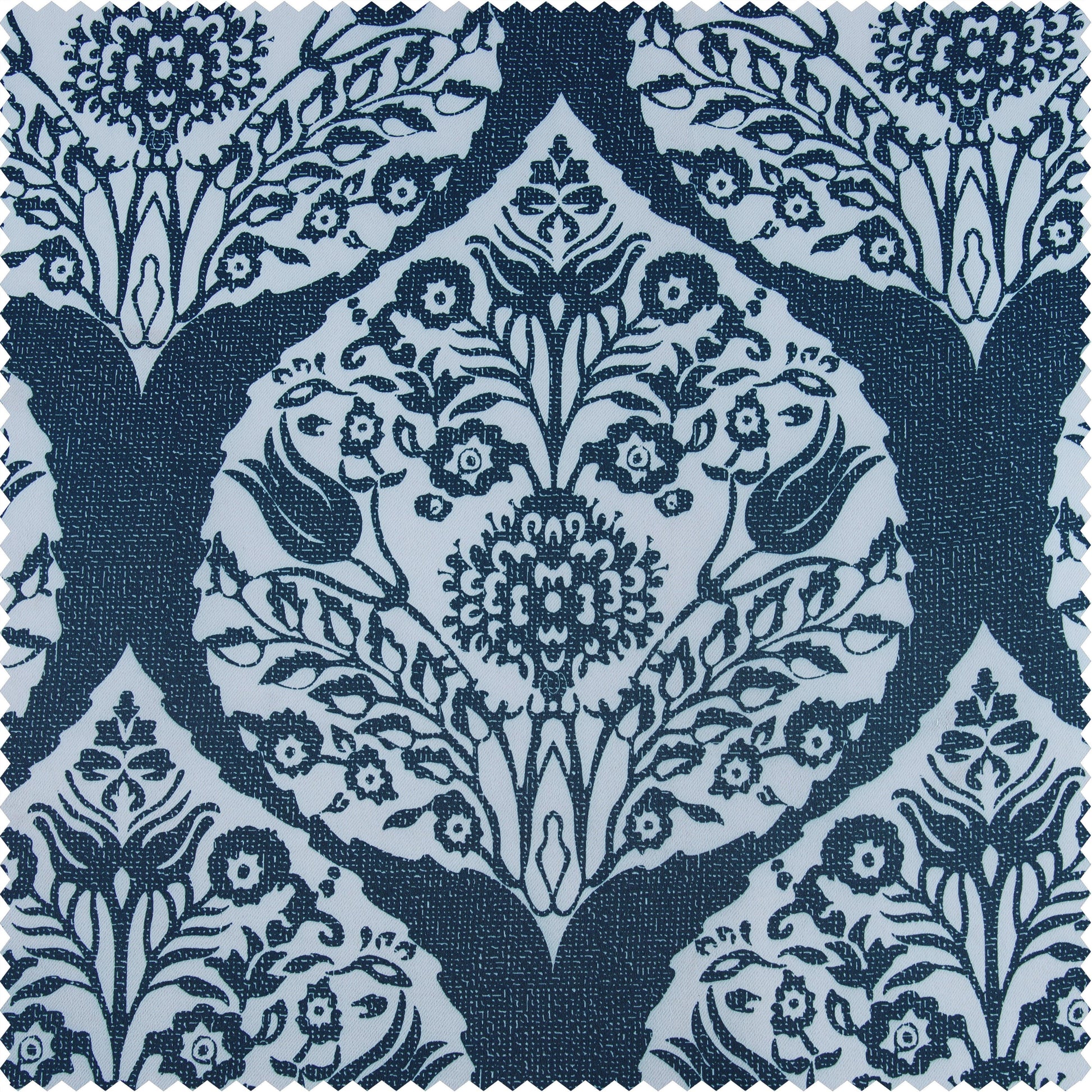 Woodcut Navy Printed Polyester Swatch - HalfPriceDrapes.com