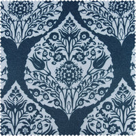 Woodcut Navy Printed Polyester Swatch - HalfPriceDrapes.com