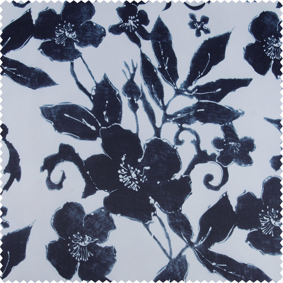 Hibiscus Blue Printed Polyester Swatch - HalfPriceDrapes.com