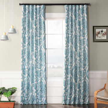 Tea Time Teal Floral Room Darkening Curtain