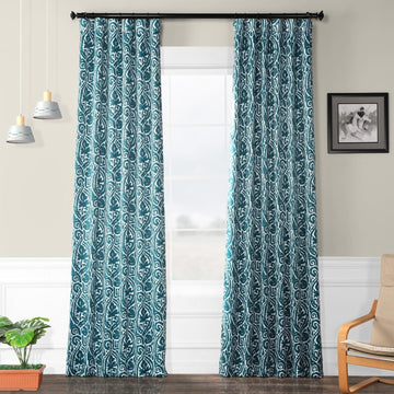 Abstract Teal Room Darkening Curtain