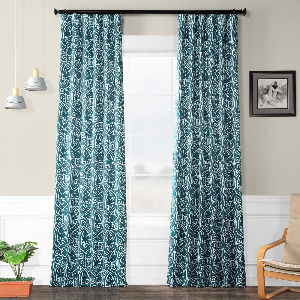 Abstract Teal Room Darkening Curtain