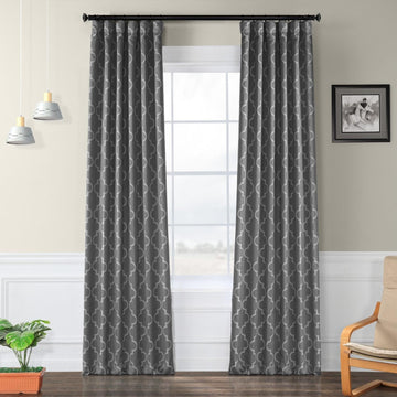 Seville Grey & Silver Geometric Room Darkening Curtain