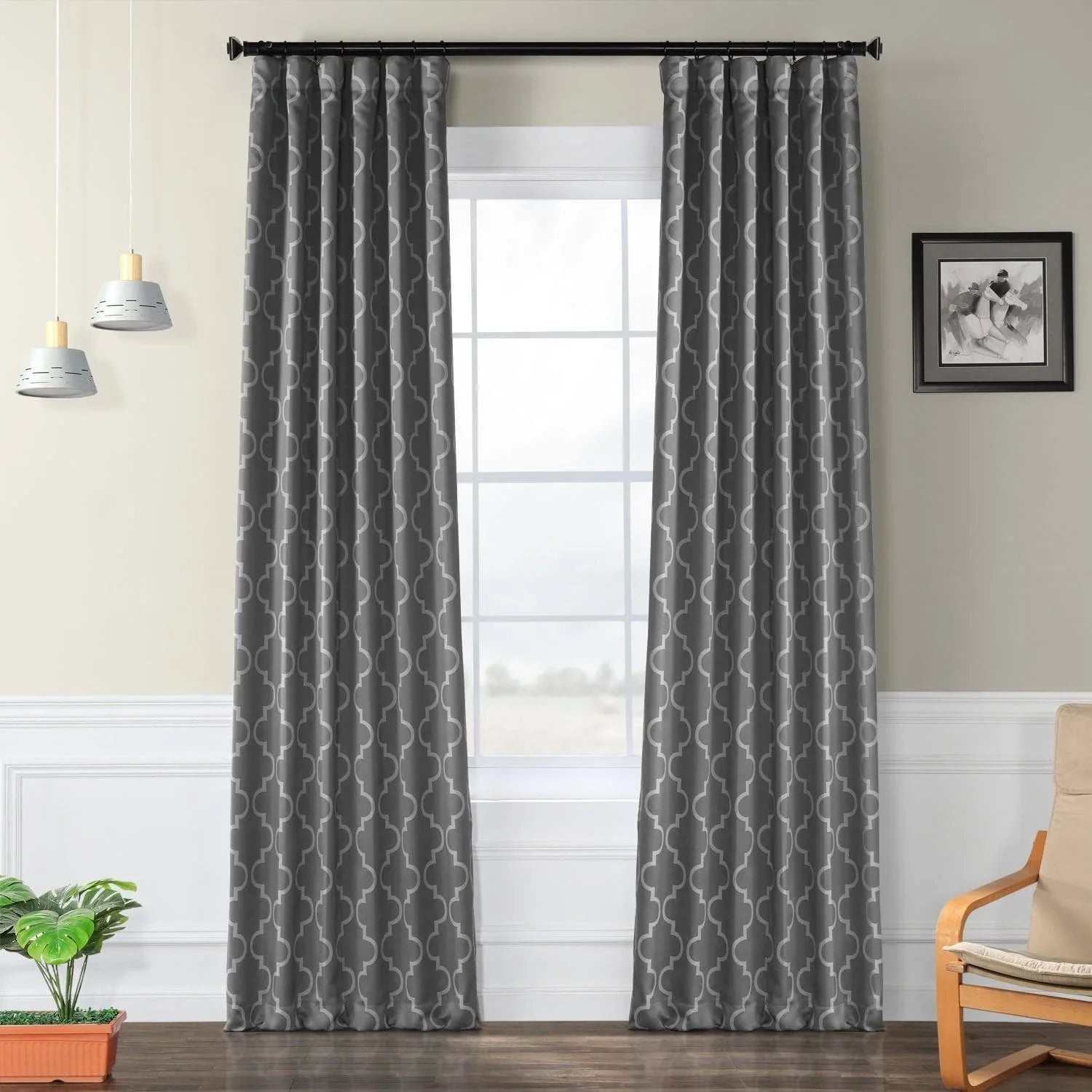 Seville Grey & Silver Room Darkening Curtain
