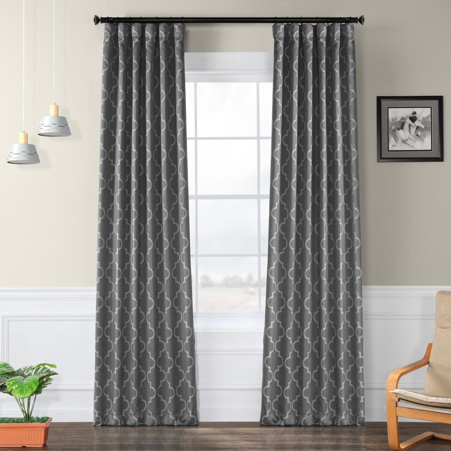 Seville Grey & Silver Room Darkening Curtain