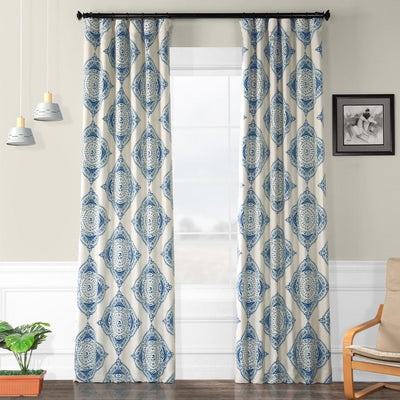 Henna Blue Emblem Room Darkening Curtain