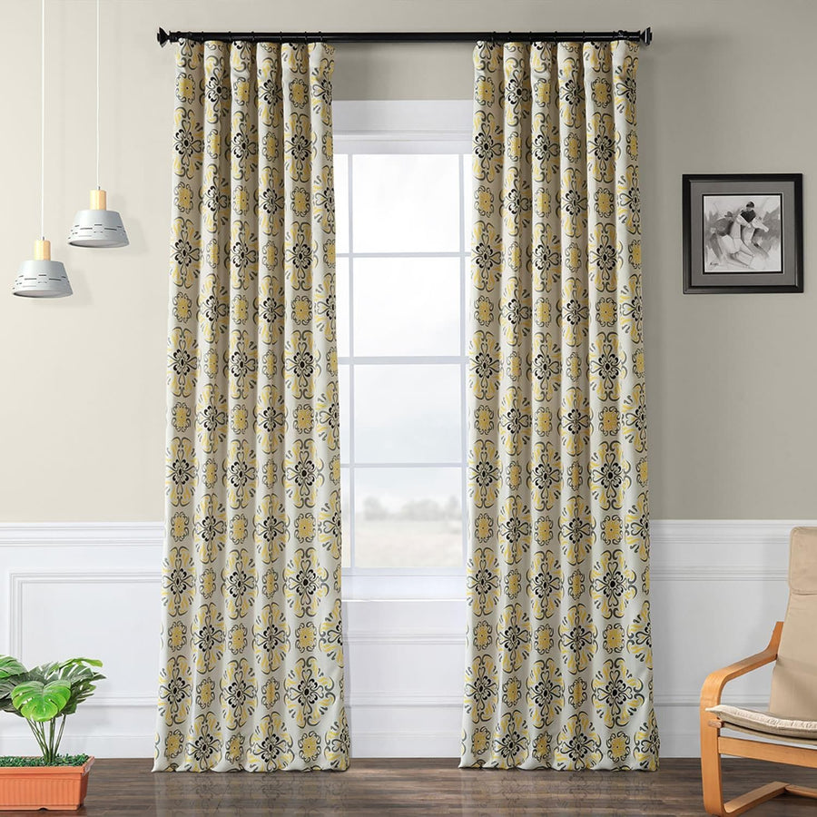 Soliel Yellow Grey Room Darkening Curtain