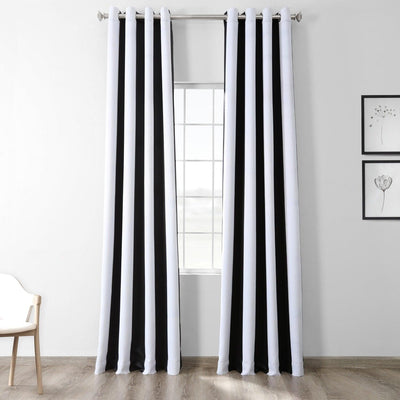 Awning Black & Fog White Striped Grommet Room Darkening Curtain