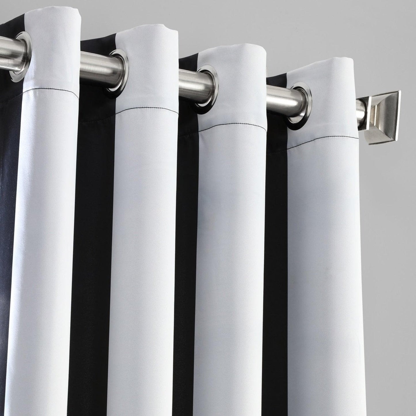 Awning Black & Fog White Striped Grommet Room Darkening Curtain
