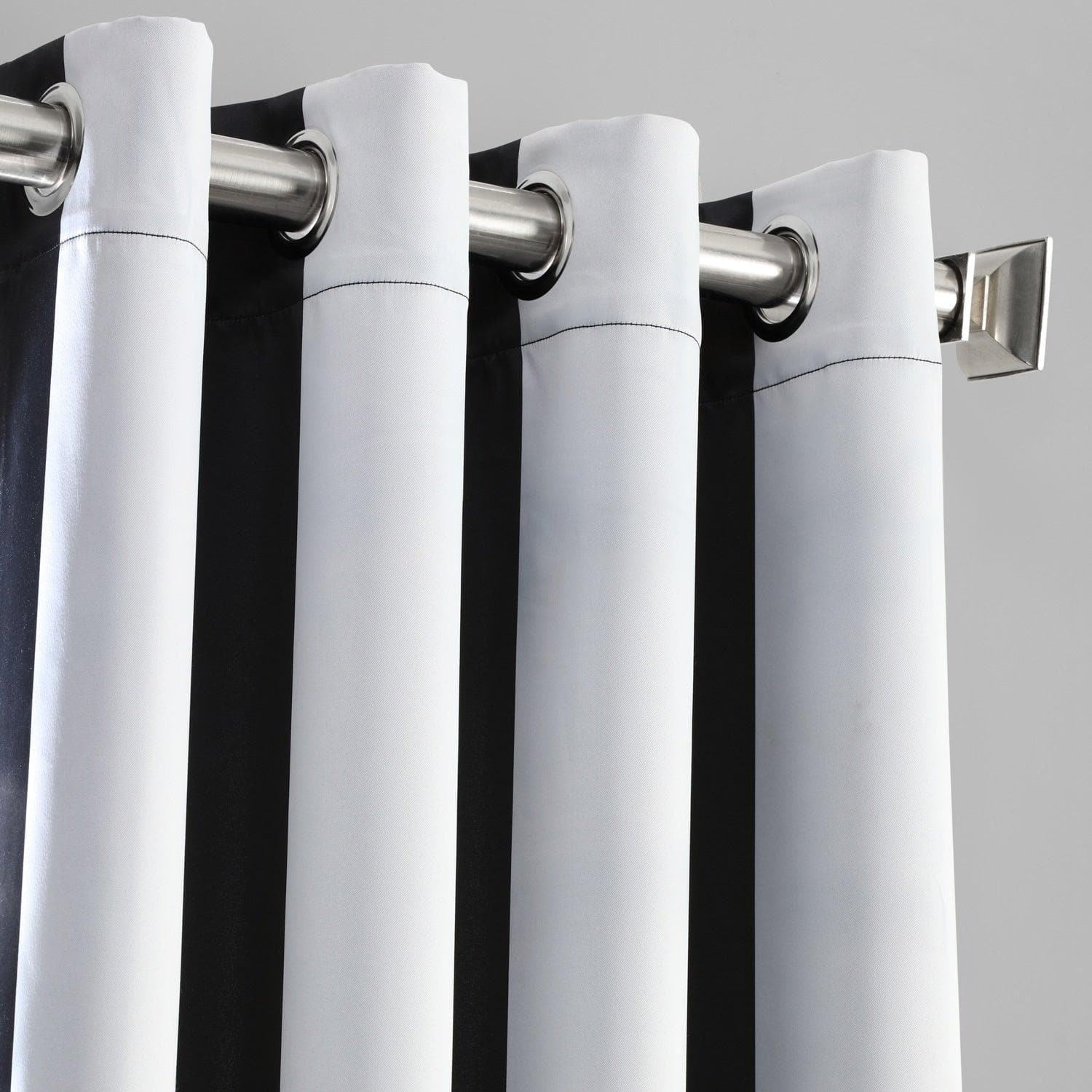 Awning Black & Fog White Striped Grommet Room Darkening Curtain