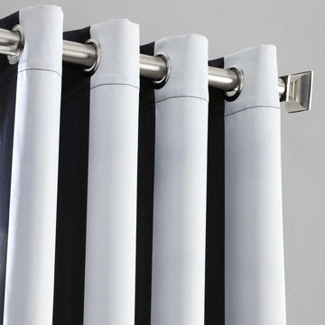 Awning Black & Fog White Striped Grommet Room Darkening Curtain