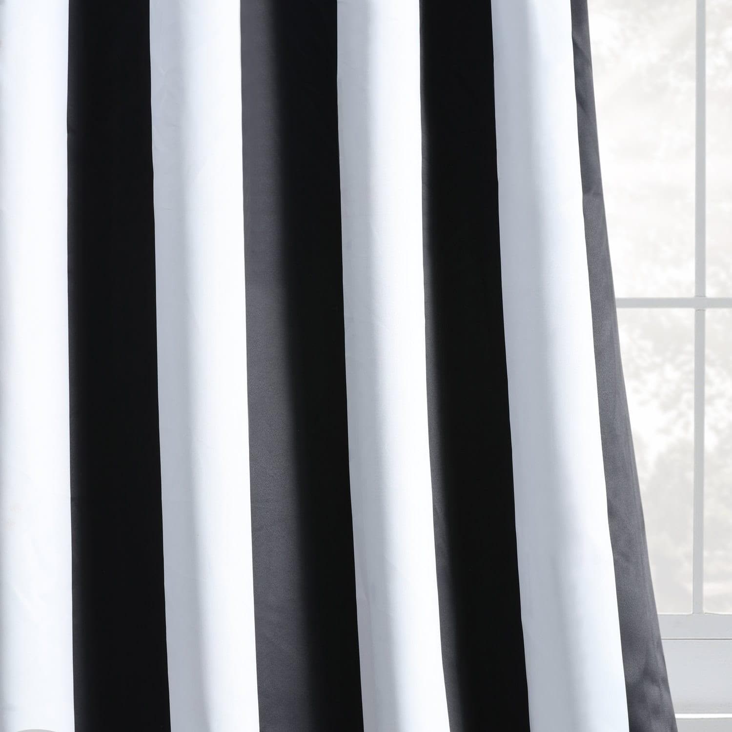 Awning Black & Fog White Striped Grommet Room Darkening Curtain