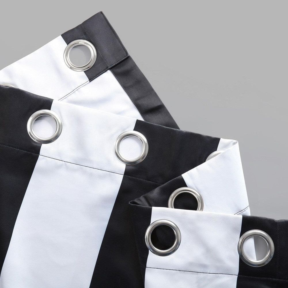 Awning Black & Fog White Striped Grommet Room Darkening Curtain