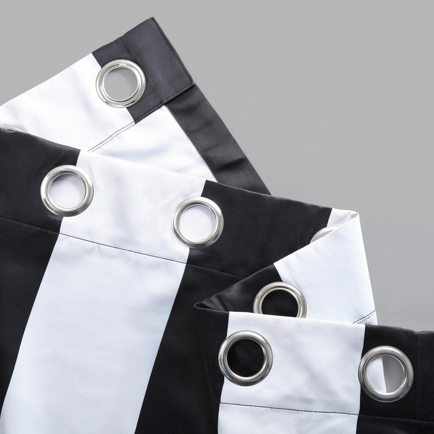 Awning Black & Fog White Striped Grommet Room Darkening Curtain