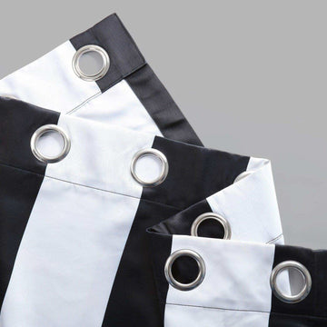 Awning Black & Fog White Striped Grommet Room Darkening Curtain