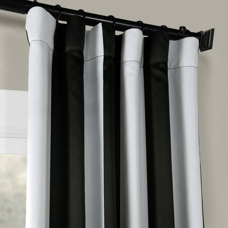 Awning Black & Fog White Striped Room Darkening Curtain - HalfPriceDrapes.com