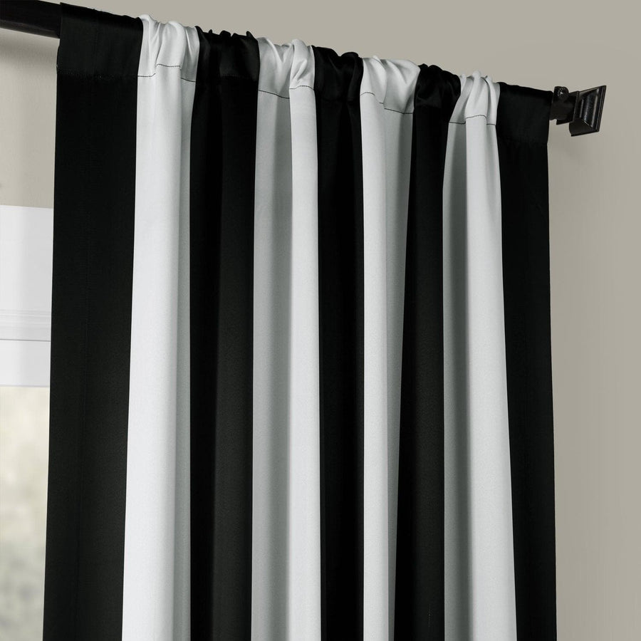Awning Black & Fog White Striped Room Darkening Curtain