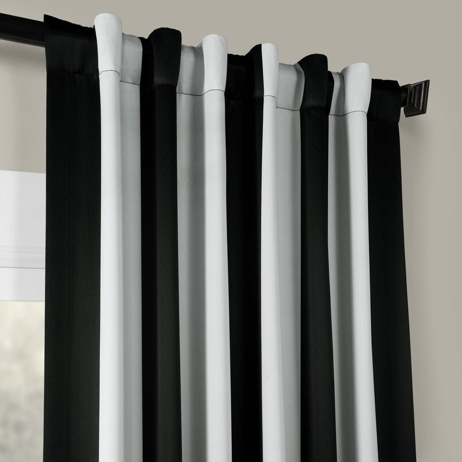 Awning Black & Fog White Striped Room Darkening Curtain