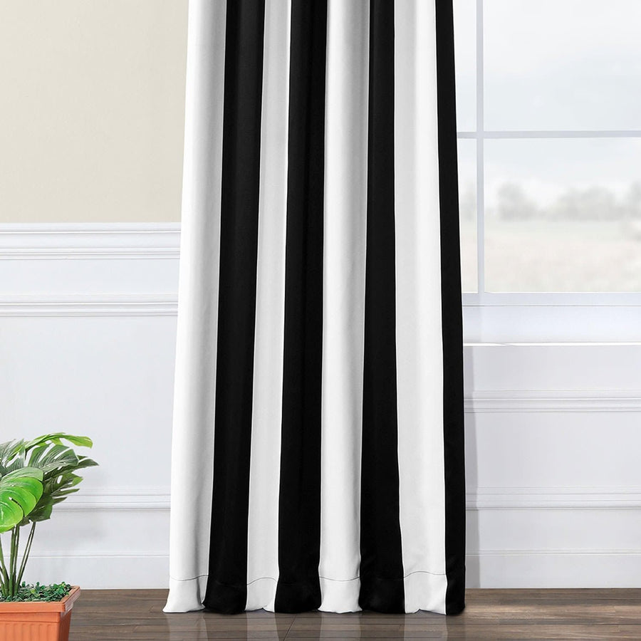 Awning Black & Fog White Striped Room Darkening Curtain