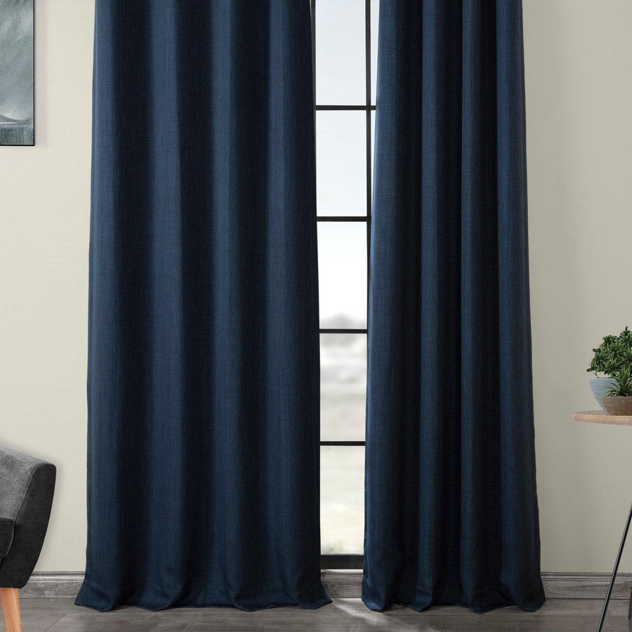 Indigo Grommet Textured Faux Linen Room Darkening Curtain