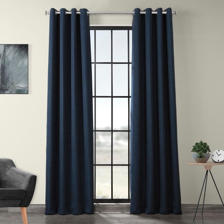 Indigo Grommet Textured Faux Linen Room Darkening Curtain