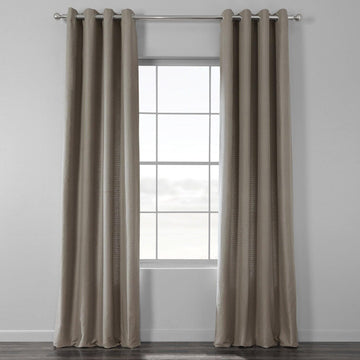 Taupe Grey Grommet Textured Cotton Bark Weave Room Darkening Curtain