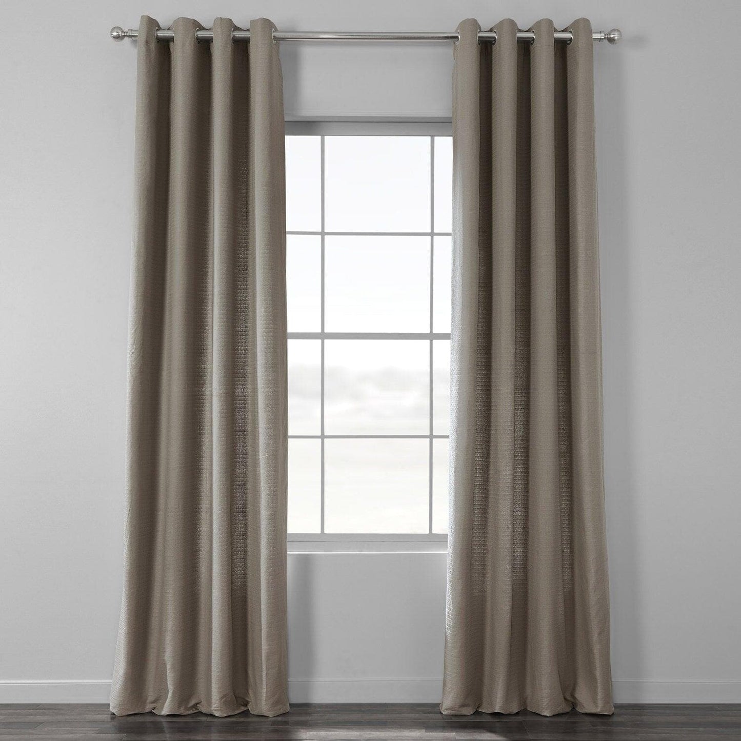 Taupe Grey Grommet Textured Cotton Bark Weave Curtain