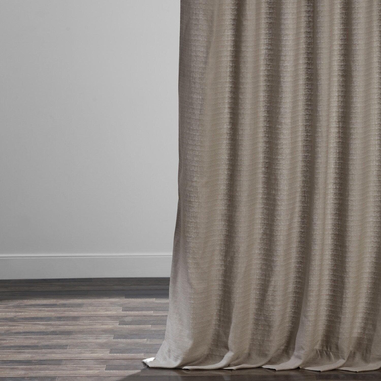 Taupe Grey Grommet Textured Cotton Bark Weave Curtain