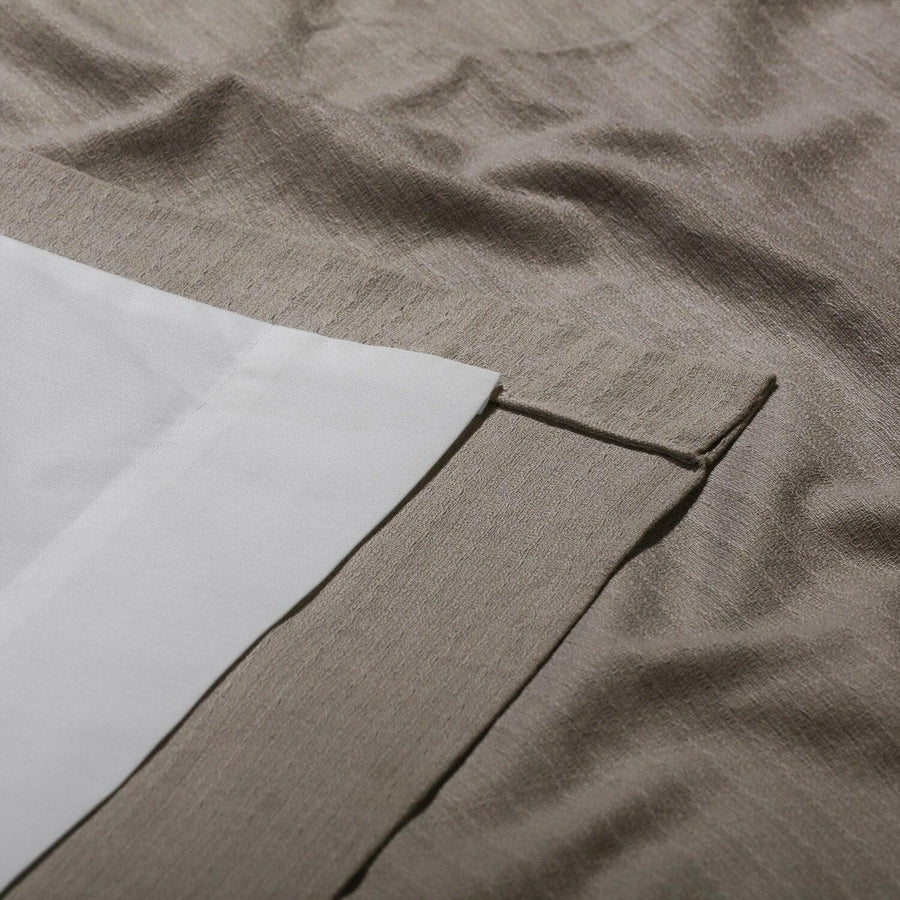 Taupe Grey Grommet Textured Cotton Bark Weave Curtain