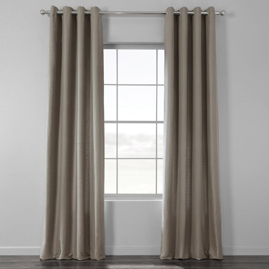 Taupe Grey Grommet Textured Cotton Bark Weave Curtain